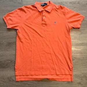 Vintage 90s Ralph Lauren Polo Shirt Medium Salmon Pink Teal Pony Made in USA